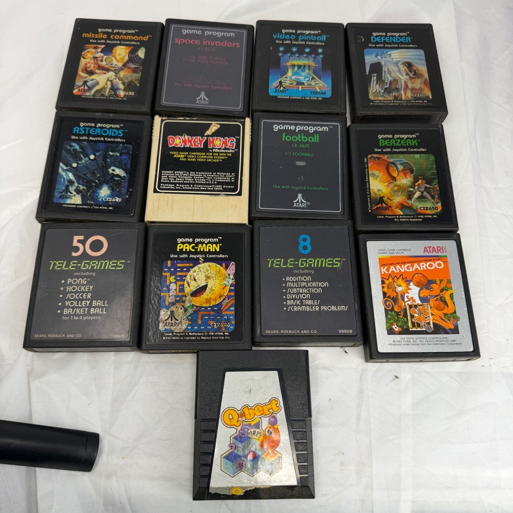 Atari 2600 Game Lot 13 Cartridges Space Invaders Pac-Man Donkey Kong Qbert Sears